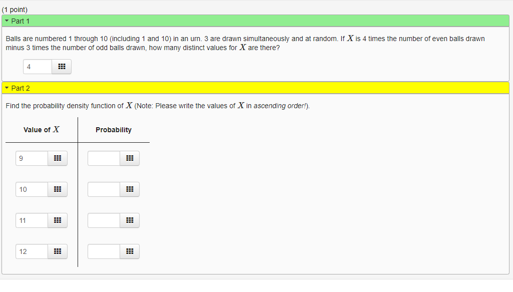 Balls are numbered 1 through 10 (including 1 and 10 ) in an urn. 3 are drawn simultaneously and at random. If \( X \) is 4 ti