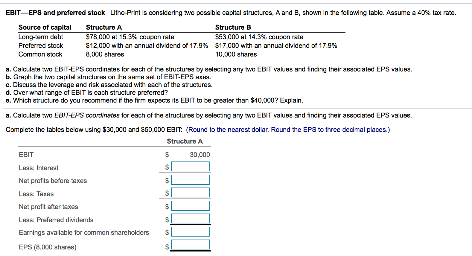 Solved EBIT—EPS And Preferred Stock Litho-Print Is | Chegg.com