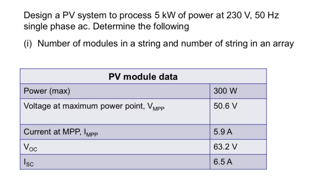 Solved Design a PV system to process 5 kW of power at 230 V, | Chegg.com