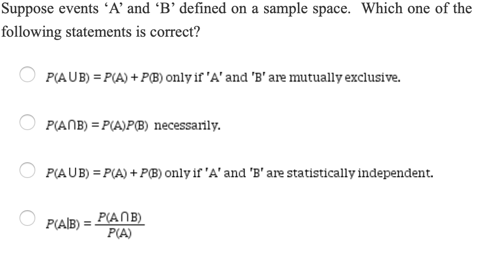 Solved Suppose Events ‘A’ And 'B' Defined On A Sample Space. | Chegg.com