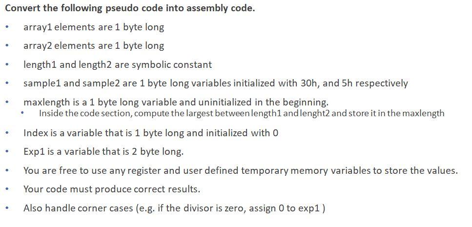 Convert the following pseudo code into assembly code. | Chegg.com