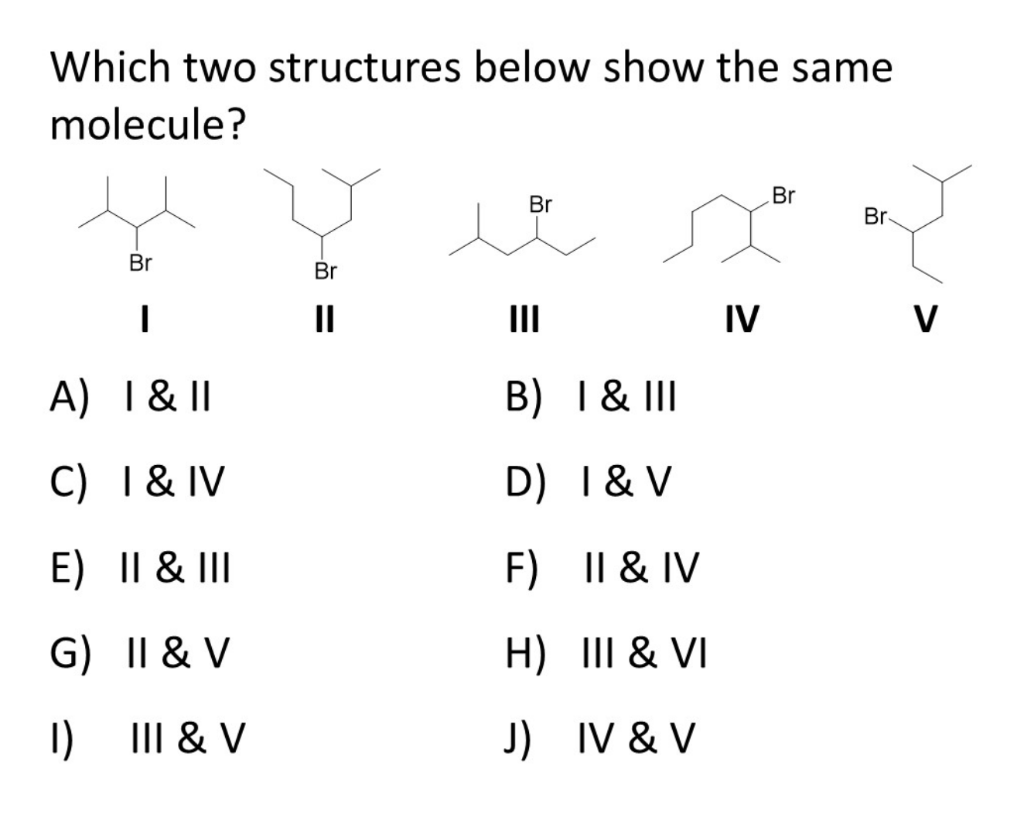 Solved Which two structures below show the same molecule? Br | Chegg.com