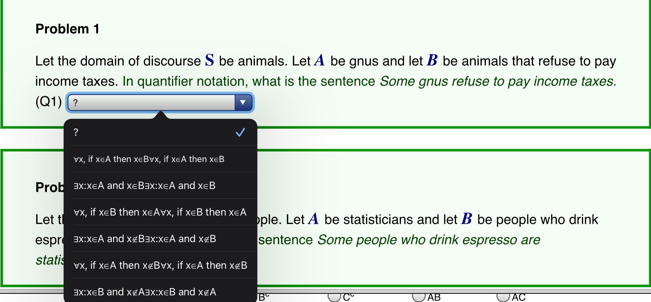 Solved Problem 1 Let the domain of discourse S be animals. | Chegg.com