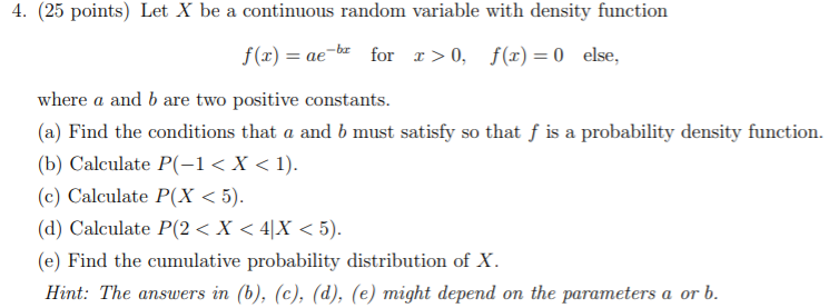 Solved 4 25 Points Let X Be A Continuous Random Variab Chegg Com