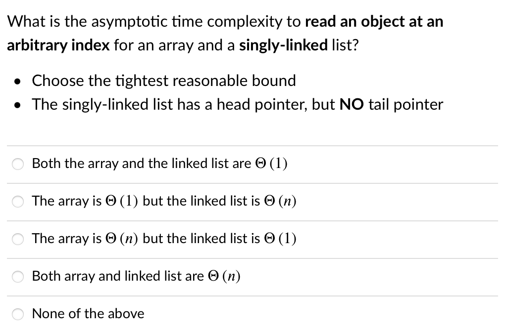 Solved What is the asymptotic time complexity to read an | Chegg.com