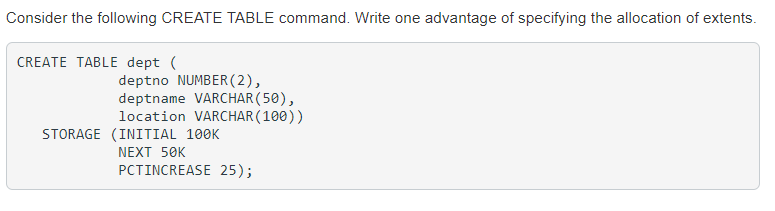 Solved Consider the following CREATE TABLE command. Write | Chegg.com