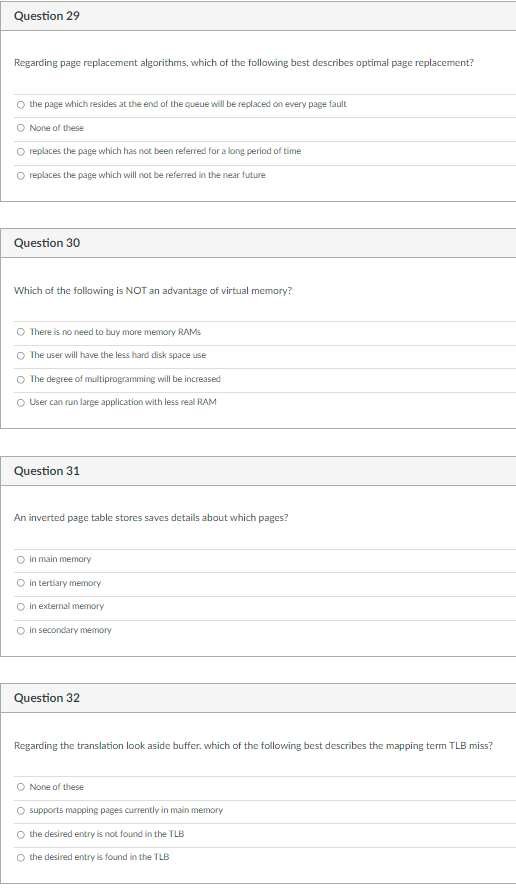 Solved Question 29 Regarding page replacement algorithms, | Chegg.com