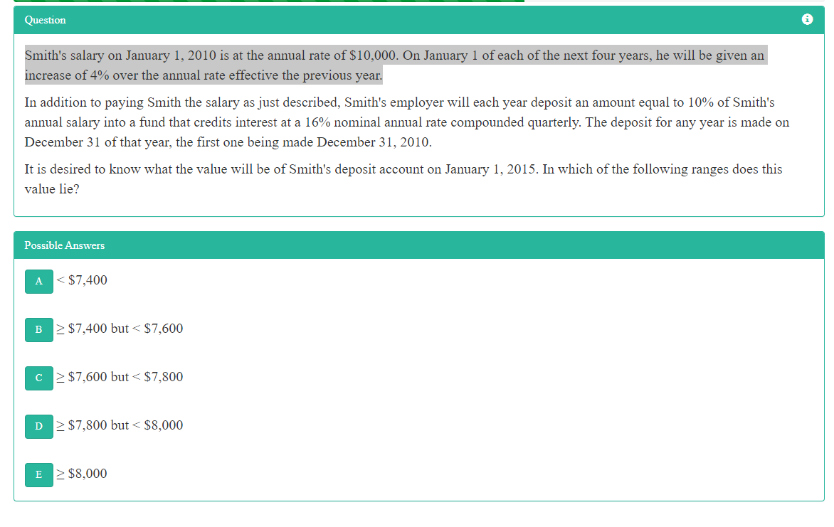 Solved Question Smith's salary on January 1, 2010 is at the
