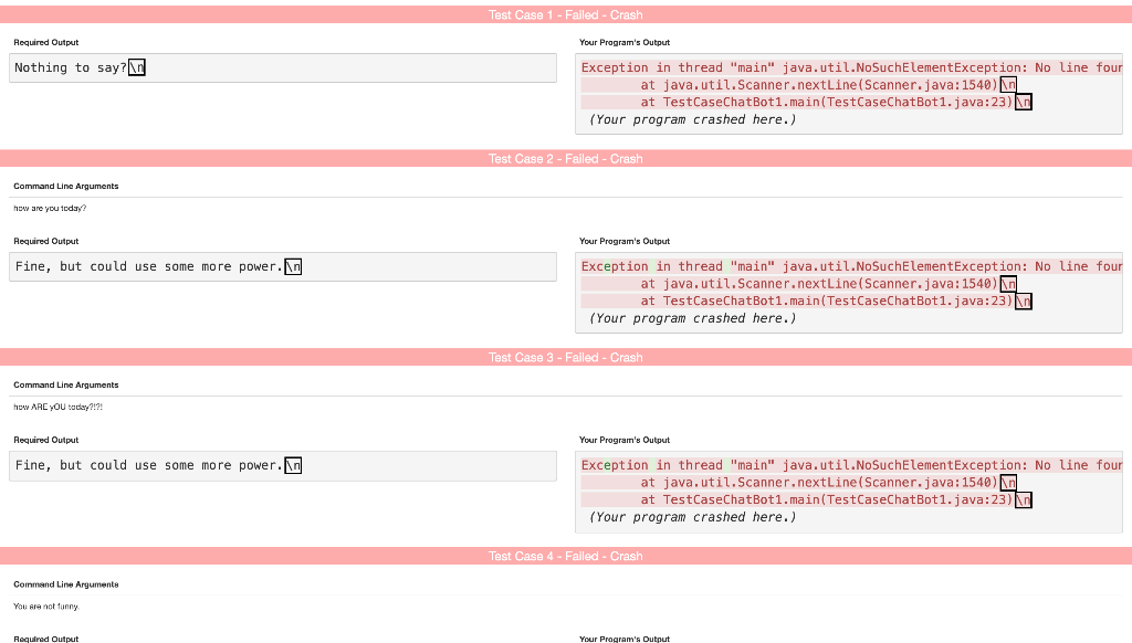 Solved Create a basic chat bot. All input will come from the | Chegg.com