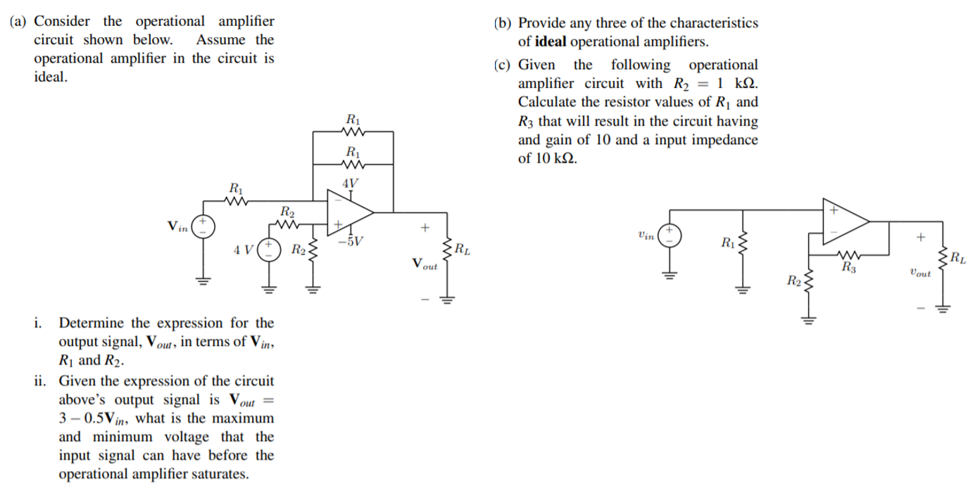 Solved (a) Consider the operational amplifier circuit shown | Chegg.com