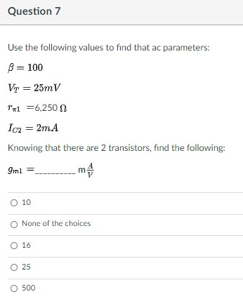 Solved Question 7 Use the following values to find that ac | Chegg.com