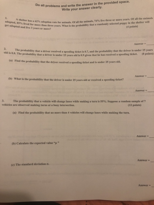 Solved Do all proble ms and write the answer in the provided | Chegg.com