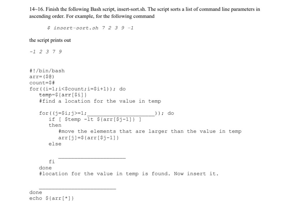 Solved 14 16 Finish The Following Bash Script Chegg Com