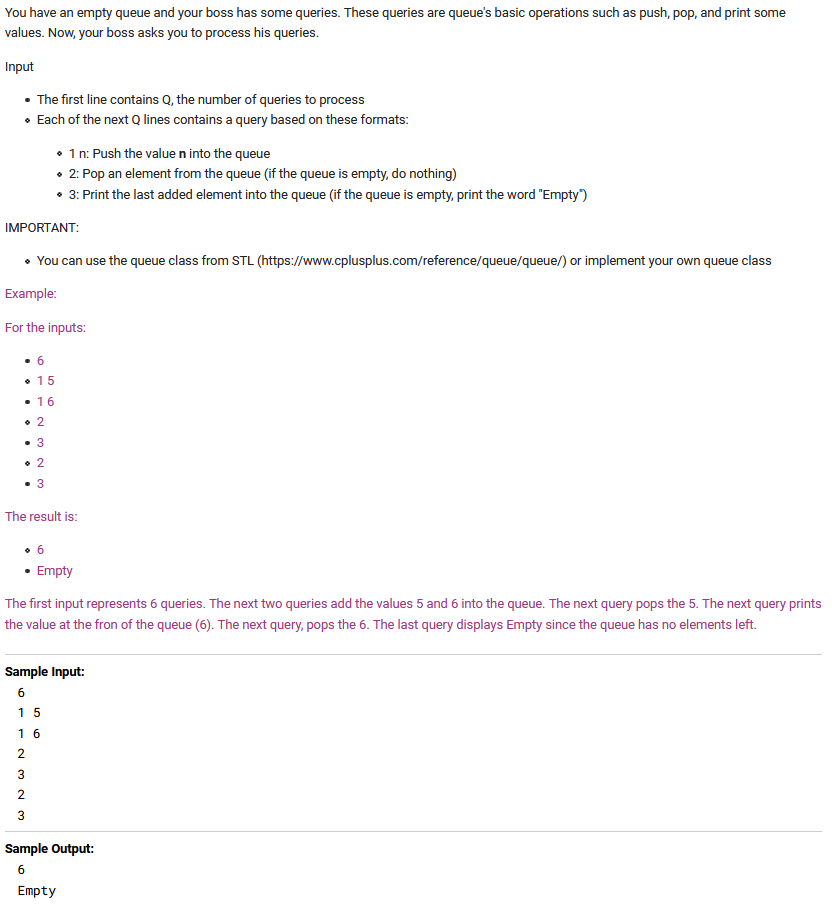 Solved You have an empty queue and your boss has some | Chegg.com