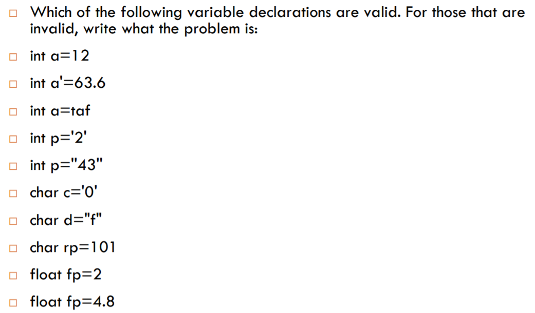 Solved Which of the following variable declarations are | Chegg.com