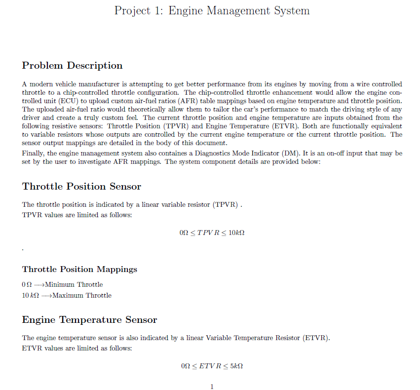 Solved Project 1 Engine Management System Problem