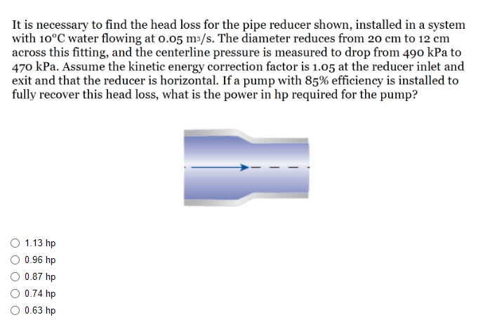 Solved It Is Necessary To Find The Head Loss For The Pipe | Chegg.com