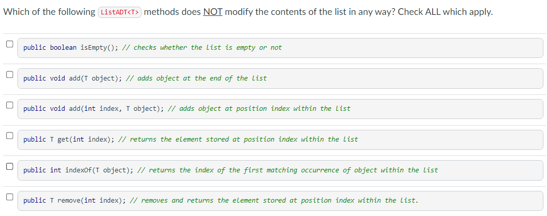Solved Which of the following methods does NOT modify the | Chegg.com