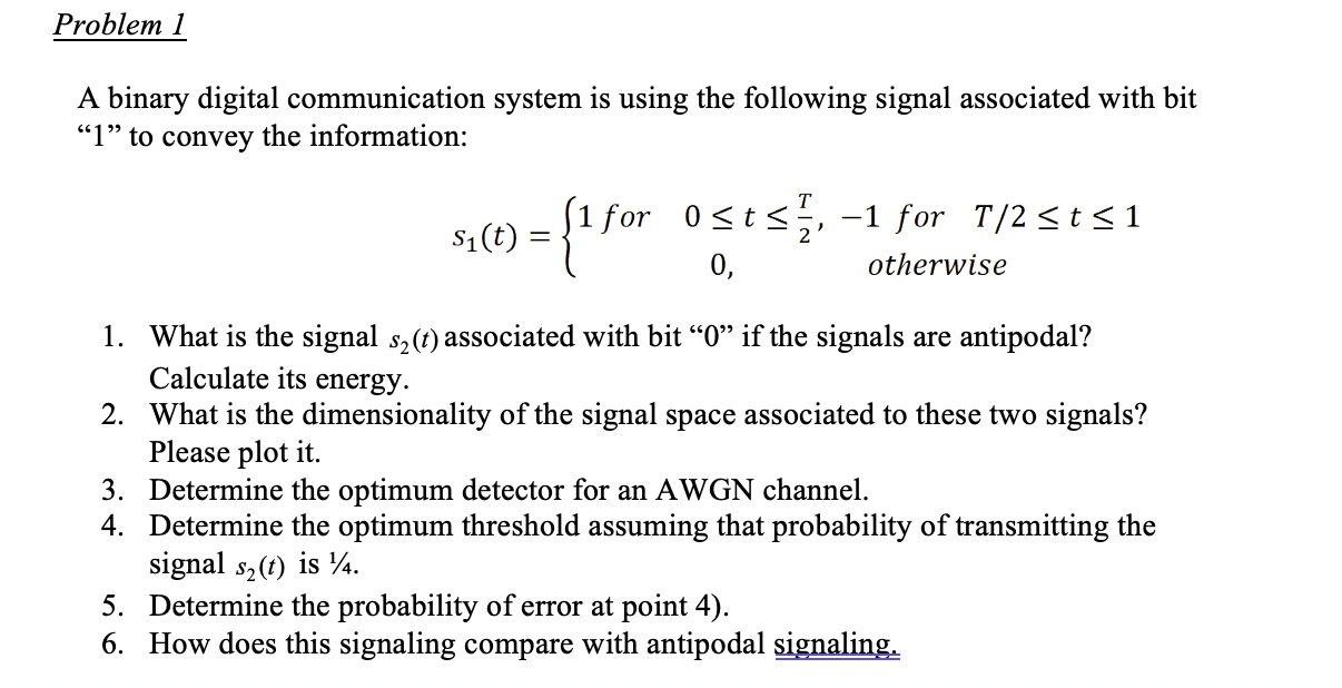 Solved Problem 1 A Binary Digital Communication System Is | Chegg.com