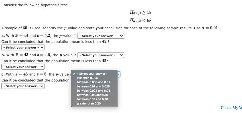 Solved Consider the following hypothesis test: H: 45 H: 4