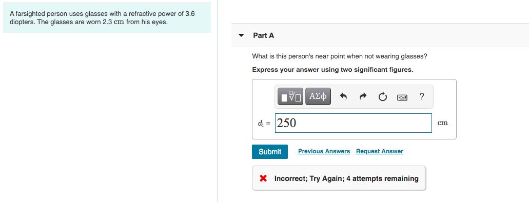 Solved A farsighted person uses glasses with a refractive | Chegg.com