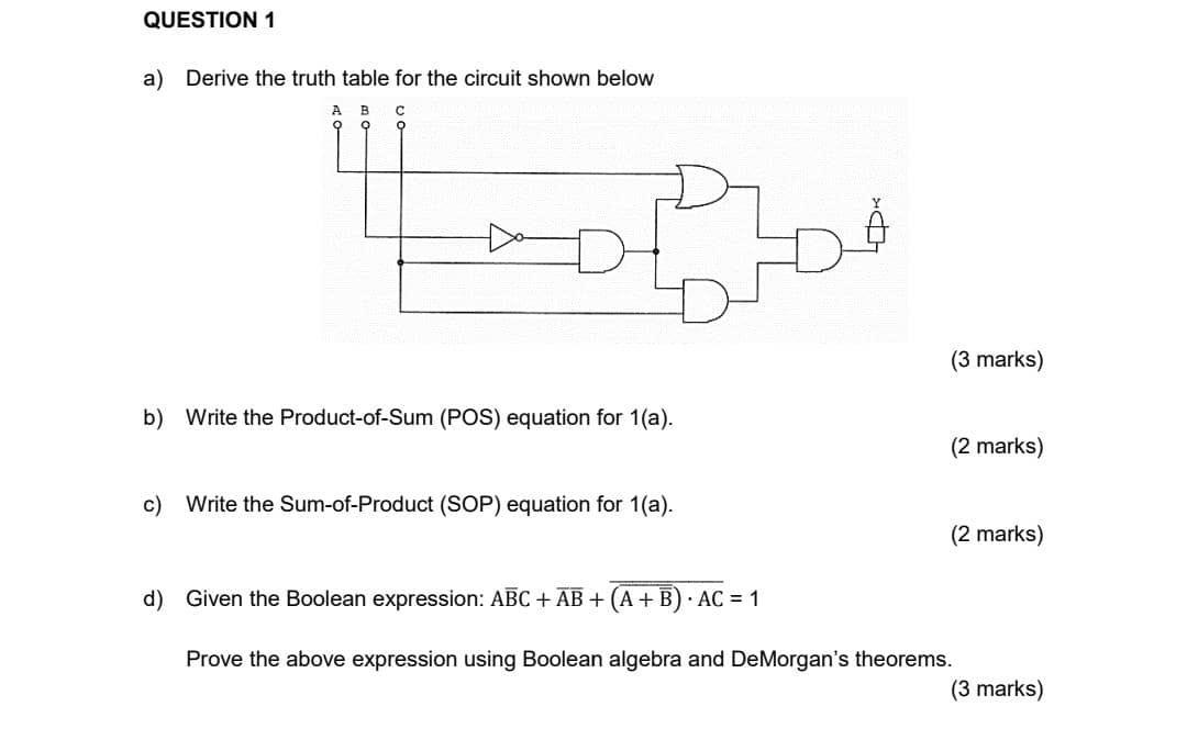 Solved QUESTION 1 a) Derive the truth table for the circuit | Chegg.com