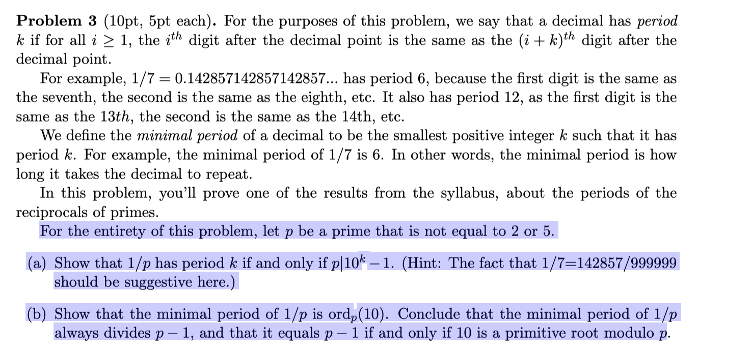 Solved Problem 3 (10pt, 5pt each). For the purposes of this | Chegg.com
