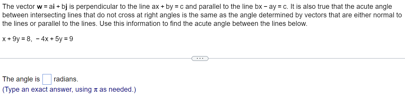 Solved The vector w=ai+bj is perpendicular to the line | Chegg.com