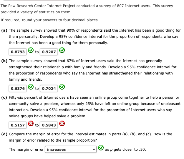 Solved The Pew Research Center Internet Project Conducted A | Chegg.com