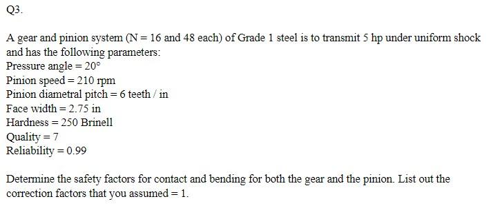 Solved Q3. A gear and pinion system (N = 16 and 48 each) of | Chegg.com