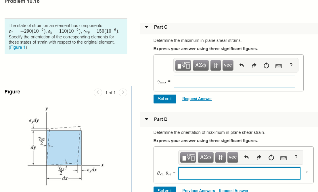 Solved Problem 10.16 Part A The state of strain on an | Chegg.com