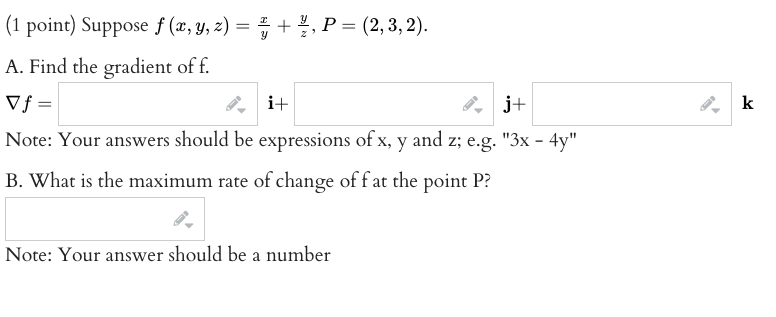 Solved 1 Point Suppose F X Y Z Yx Zy P 2 3 2 A Find