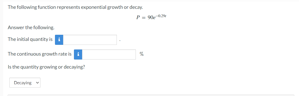 Solved The following function represents exponential growth | Chegg.com