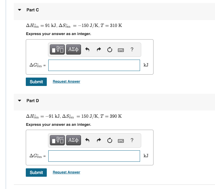 Solved Calculate the change in Gibbs free energy for each of | Chegg.com
