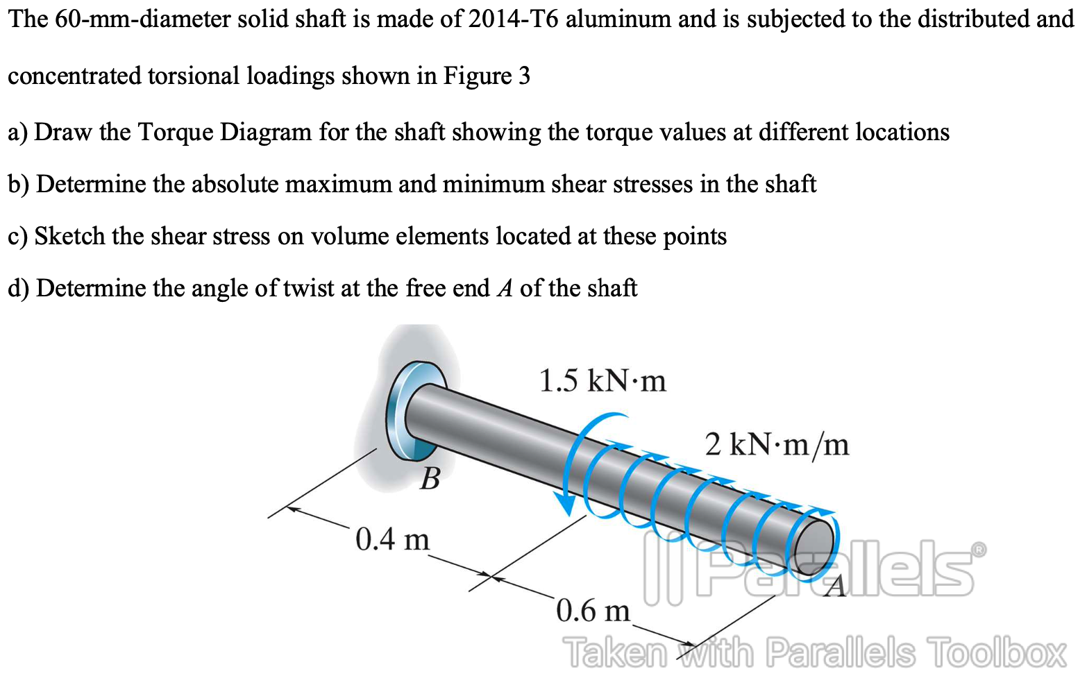 Solved The 60 -mm-diameter solid shaft is made of 2014−T6 | Chegg.com