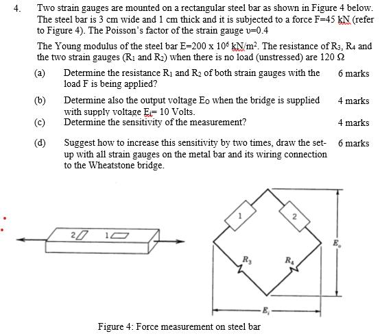 Solved 4. Two strain gauges are mounted on a rectangular | Chegg.com