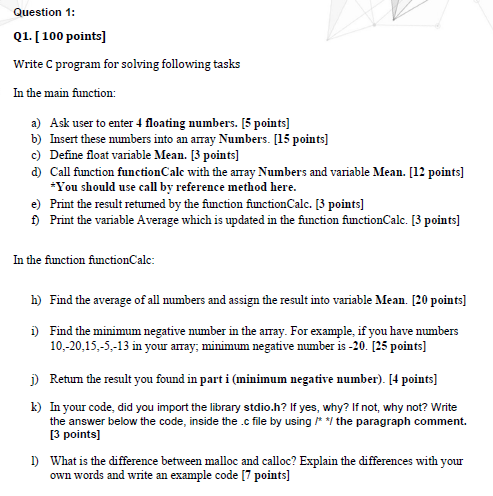 Solved Question 1: Q1. [100 points) Write C program for | Chegg.com