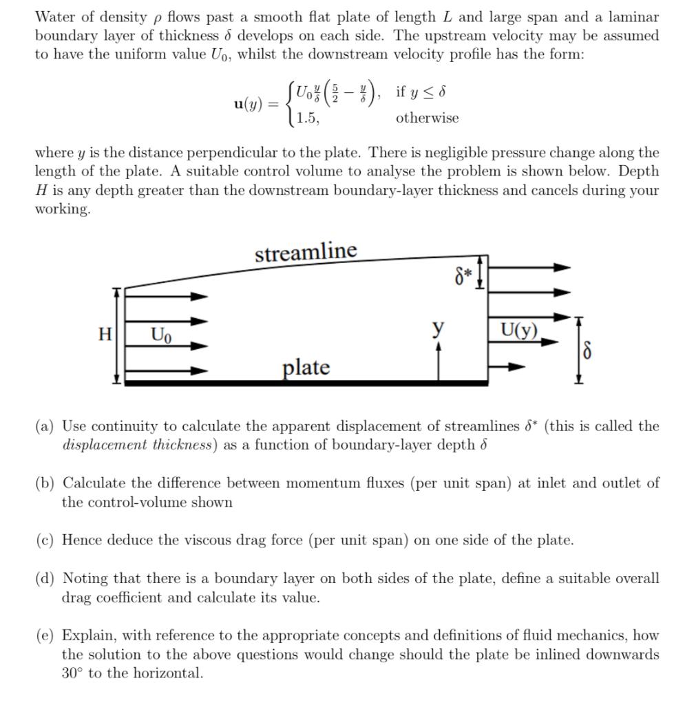 Water of density ρ flows past a smooth flat plate of | Chegg.com