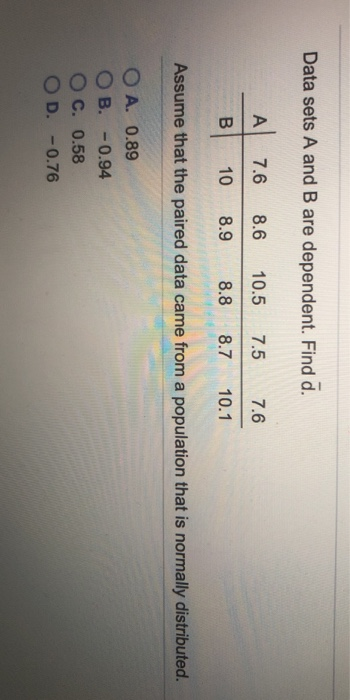 Solved Data Sets A And B Are Dependent. Find D. A 7.6 8.6 | Chegg.com