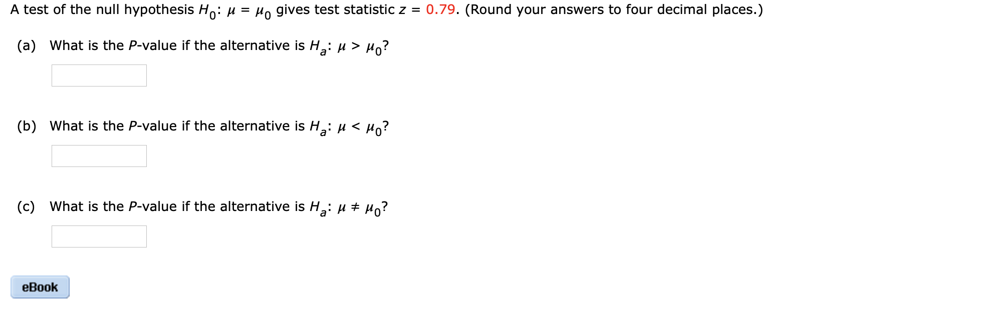 Solved A test of the null hypothesis Ho: u = Ho gives test | Chegg.com