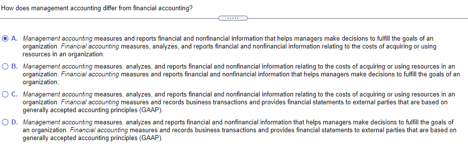 Solved How does management accounting differ from financial | Chegg.com