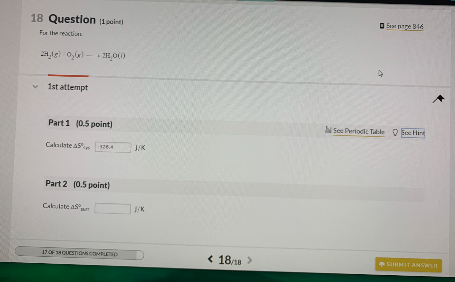 Solved 18 Question (1 point) e See page 846 For the | Chegg.com
