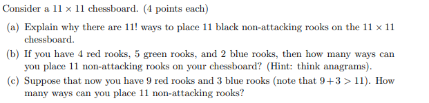 Solved Consider a 11 x 11 chessboard. (4 points each) (a) | Chegg.com