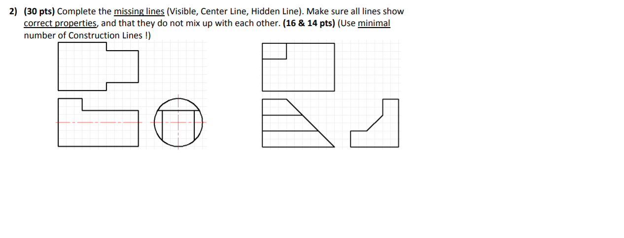 Solved 2) (30 pts) Complete the missing lines (Visible, | Chegg.com