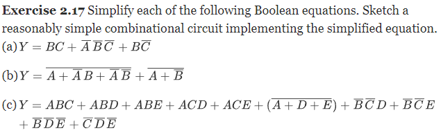 Solved Exercise 2.17 Simplify Each Of The Following Boolean | Chegg.com