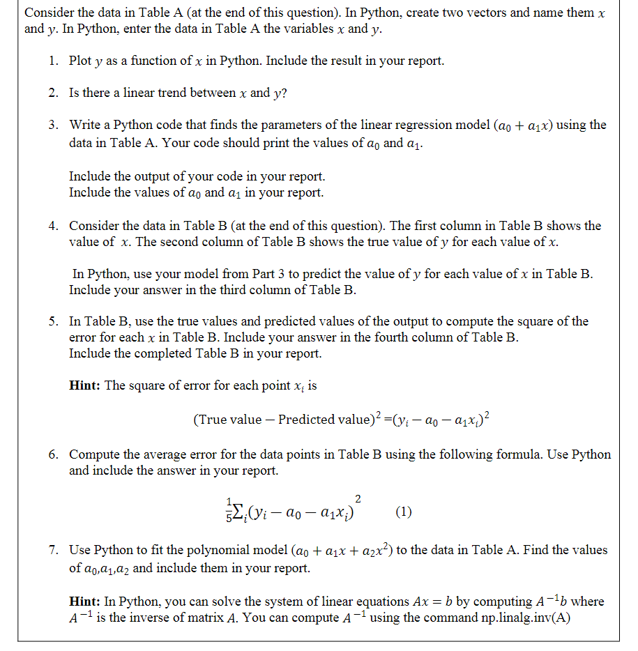 Solved Consider the data in Table A (at the end of this | Chegg.com