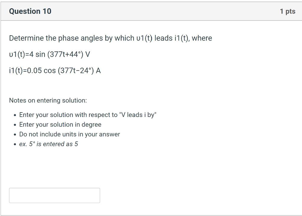 Solved Determine the phase angles by which u1(t) leads | Chegg.com