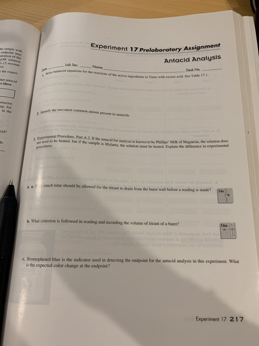 Solved t 17 Prelaboratory Assignment Antacid Analysis