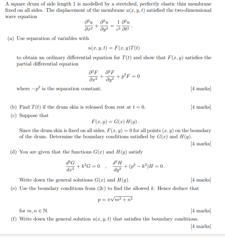 Solved A square drum of side length 1 is modelled by a | Chegg.com