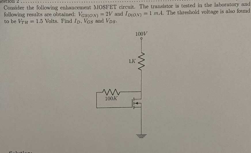 Solved Consider The Following Enhancement Mosfet Circuit 1266